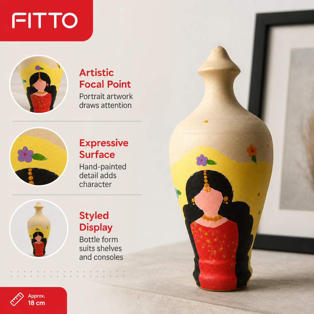 96 Pieces Hand-Painted Decorative Bottle Vase with Portrait Design, 18 cm