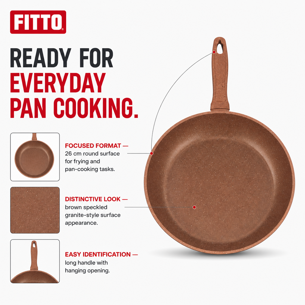 72 Pieces Granite-Coated Fry Pan, 26 cm, Brown