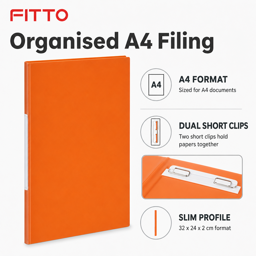 144 Pieces Orange A4 Dual Short Clip File Folder, 1 Piece