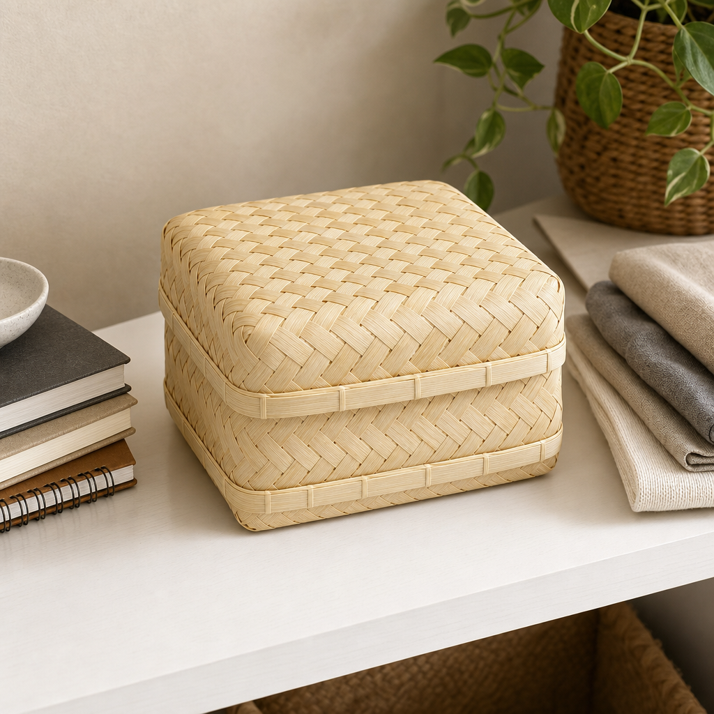 96 Pieces Handwoven Bamboo Square Storage Box with Lid, 8 x 8 Inch
