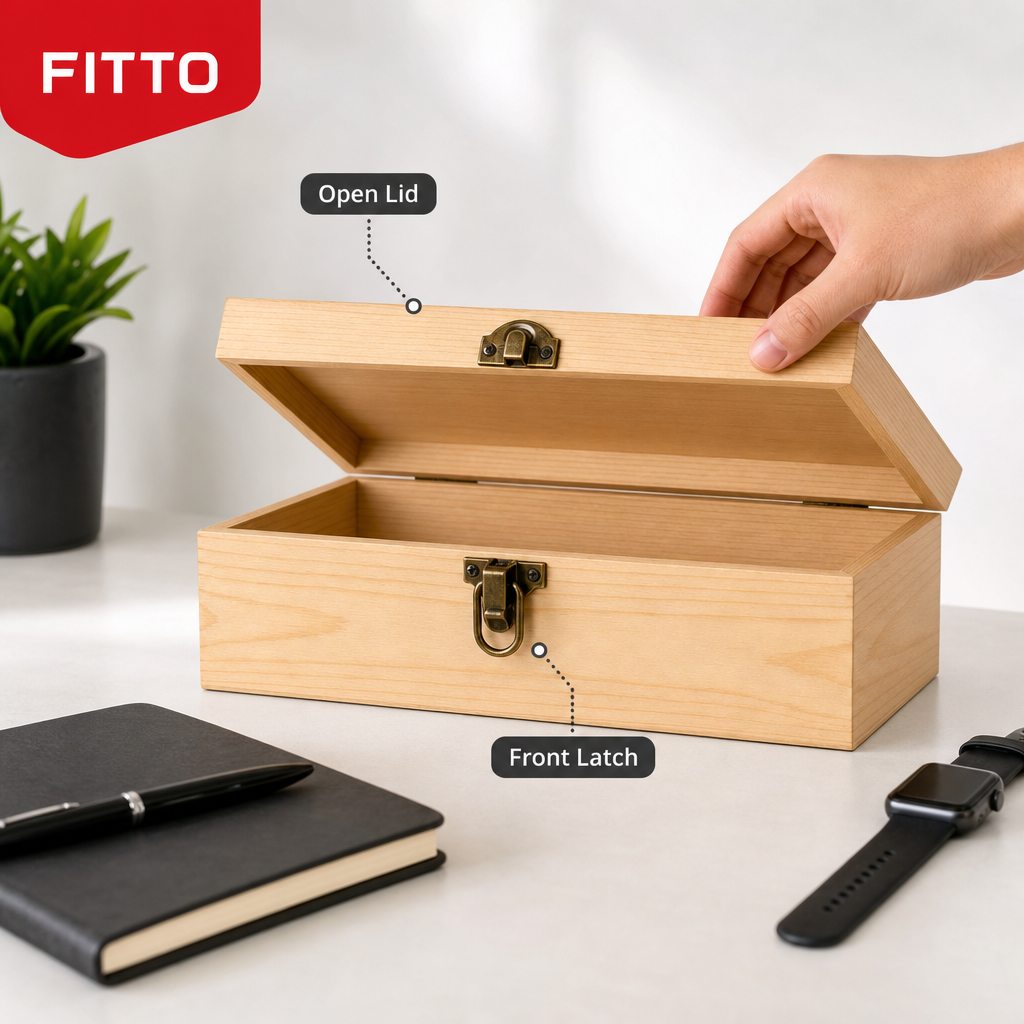 96 Pieces Wooden Storage Box, Natural Wood, 12 x 8 Inch, Front Latch Closure