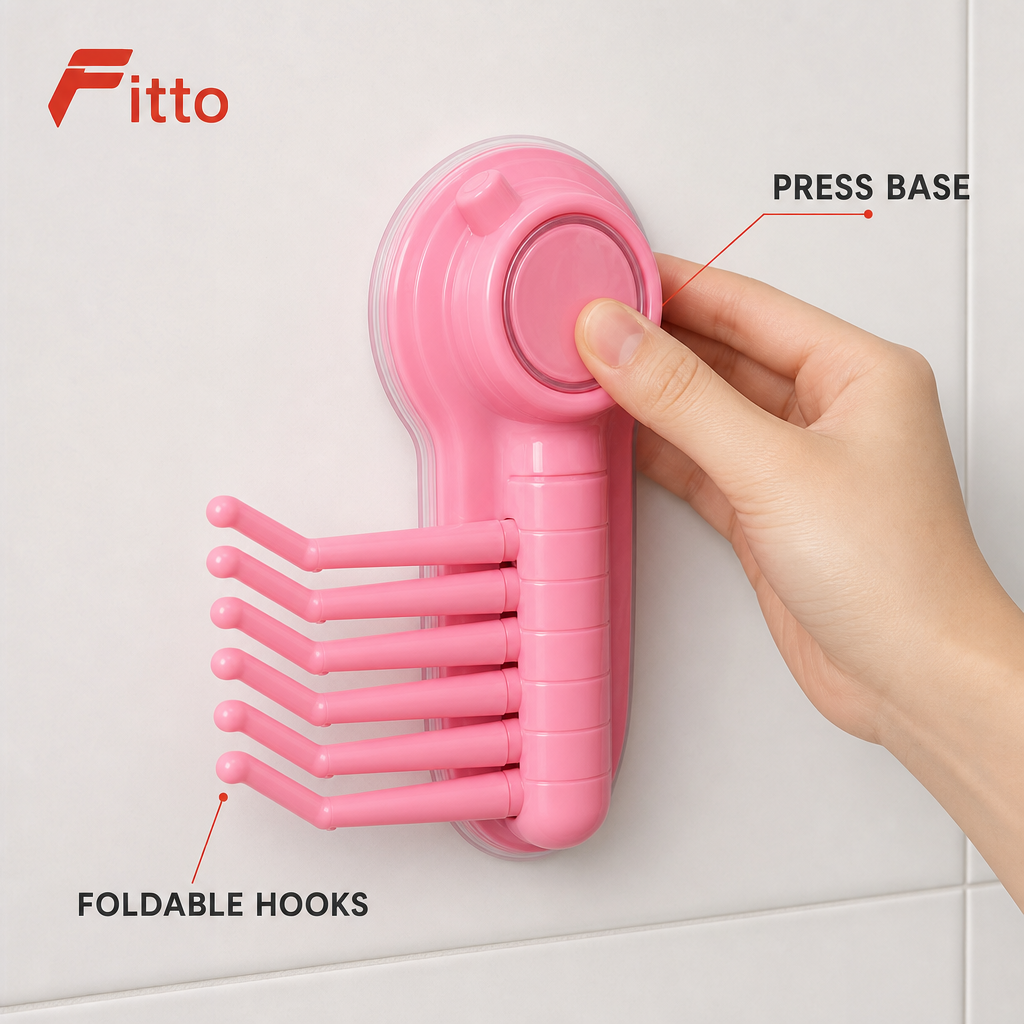 120 Pieces Suction Cup Hook with Rotating Base and 6 Foldable Hooks, Pink, 1 Piece