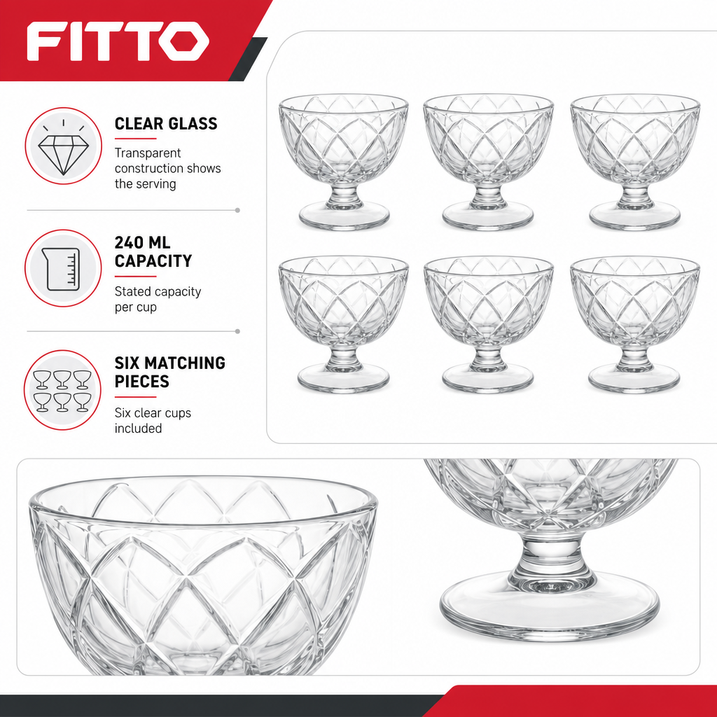 72 Pieces Glass Cup Set, 240 ml Clear Drinking Cups, 6 Pieces
