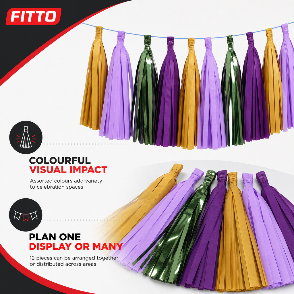 240 Pieces Assorted Colour Tassel Garland, 2 m x 15 cm, 12 Pieces for Party Decorations