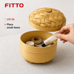 96 Pieces Handwoven Bamboo Round Storage Box With Lid, 4-Inch Natural Organizer