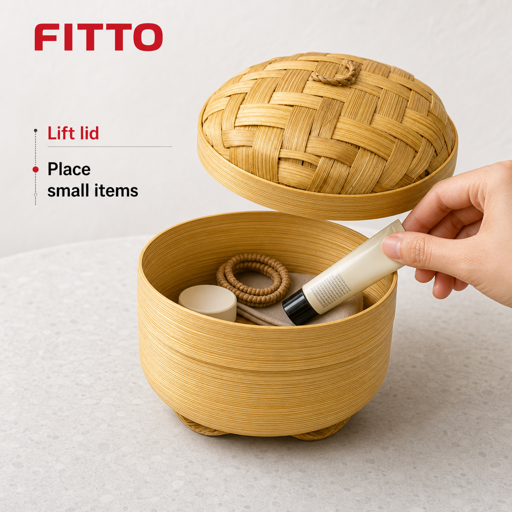 96 Pieces Handwoven Bamboo Round Storage Box With Lid, 4-Inch Natural Organizer