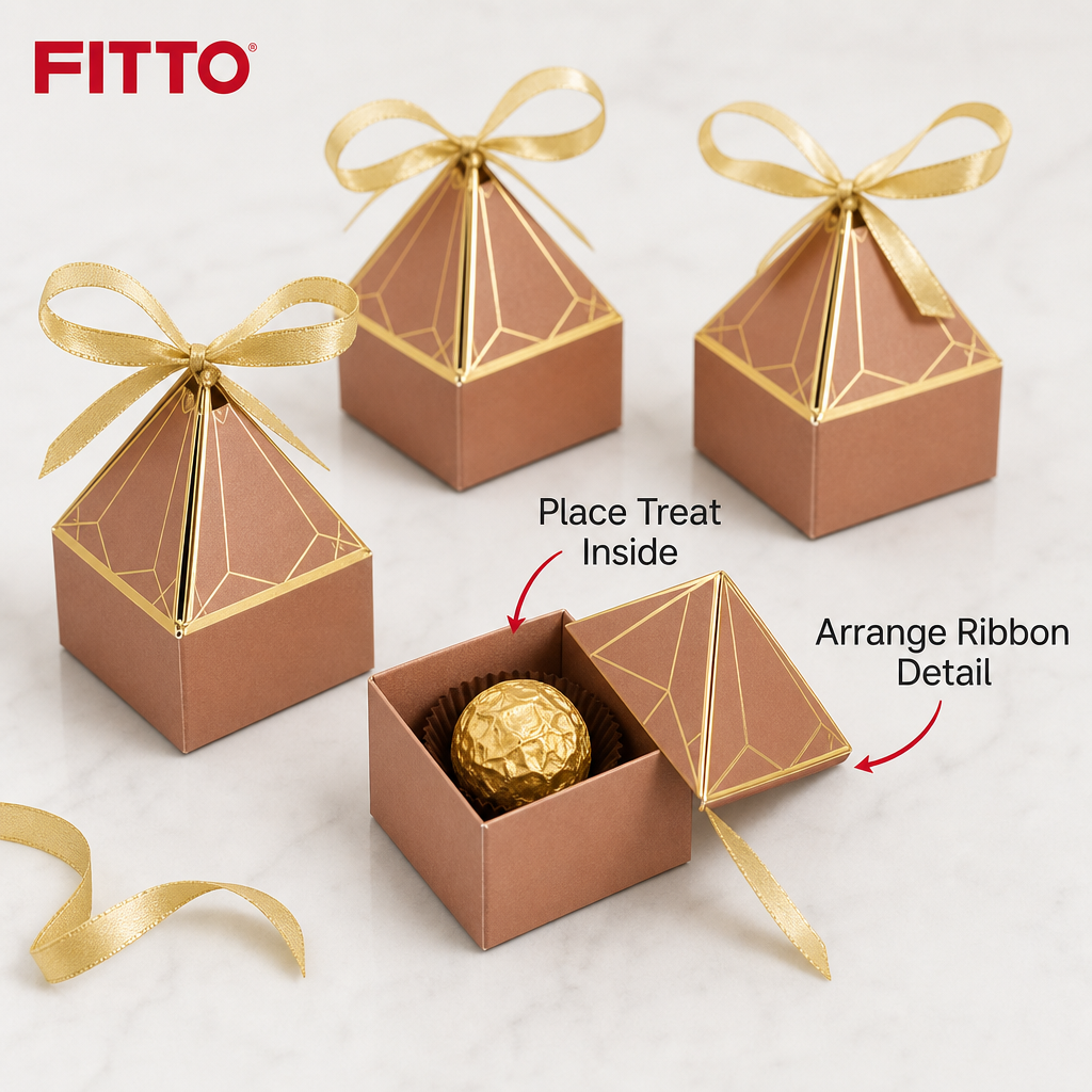 96 Pieces Candy Favor Boxes Rose Gold Pyramid Top Paper 9 x 7 x 7 cm 12 Pieces