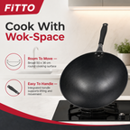 96 Pieces Carbon Steel Wok with Handle, Black, 50 x 36 x 12 cm