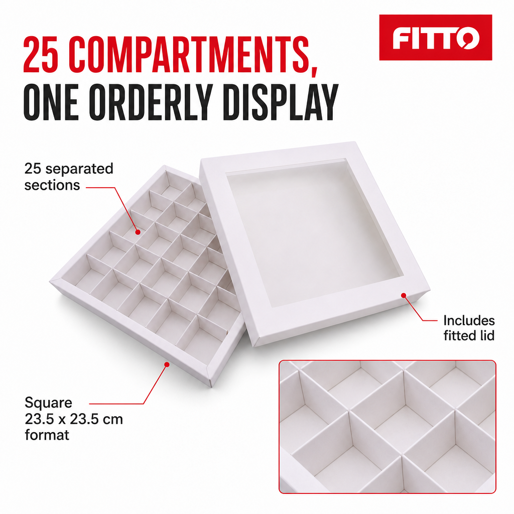 120 Pieces Chocolate Box with 25 Compartments, White Square Confectionery Box, 23.5 x 23.5 x 4 cm