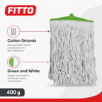 96 Pieces Cotton Mop Head 400 g, Green and White, Single Replacement Cleaning Head