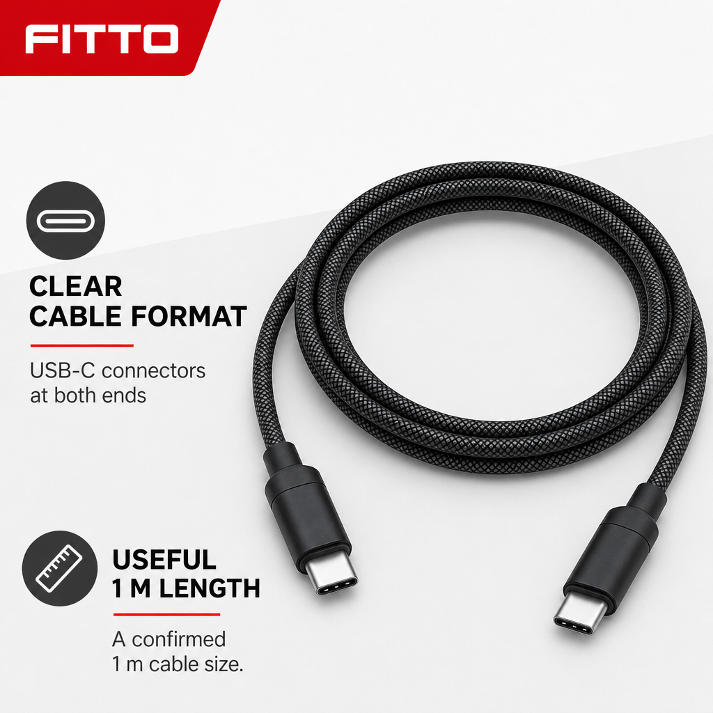 144 Pieces USB-C to USB-C Charging and Data Cable, 65W, 1 m, Black