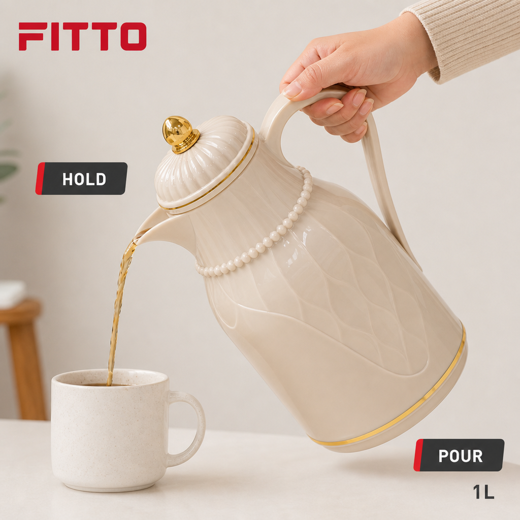 72 Pieces Vacuum Flasks with Handle, Lid and Pour Spout, 1 Litre, Beige or Ivory, 1 Piece