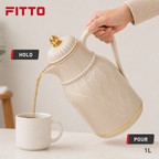 72 Pieces Vacuum Flasks with Handle, Lid and Pour Spout, 1 Litre, Beige or Ivory, 1 Piece