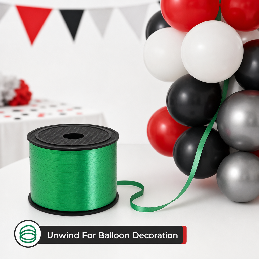 144 Pieces Balloon Ribbon Rolls, Dark Green, 5 mm x 100 yd, Single Roll for Party Decorations