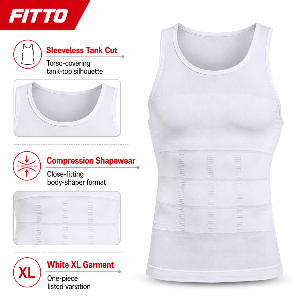 96 Pieces Men's Body Shaper Compression Tank Top, White, Size XL