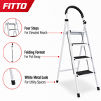 48 Pieces Folding Metal Step Ladder, 4-Step Design, White, 141 x 44 cm, 1 Piece