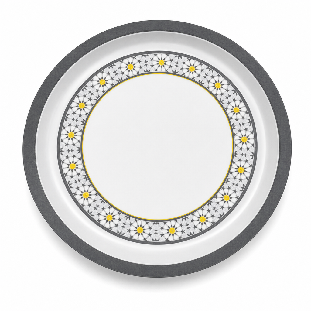 72 Pieces Round Melamine Woven Serving Trays, 50 cm, White With Floral Pattern