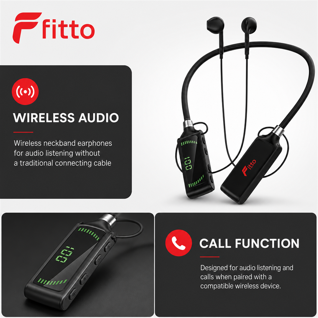 96 Pieces Wireless Neckband Earphones with Call Function, Black
