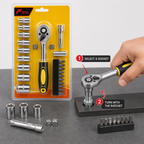 96 Pieces Ratchet Socket and Bit Tool Set, 21-Piece Hand Tool Kit, 20 cm, Black Yellow and Silver