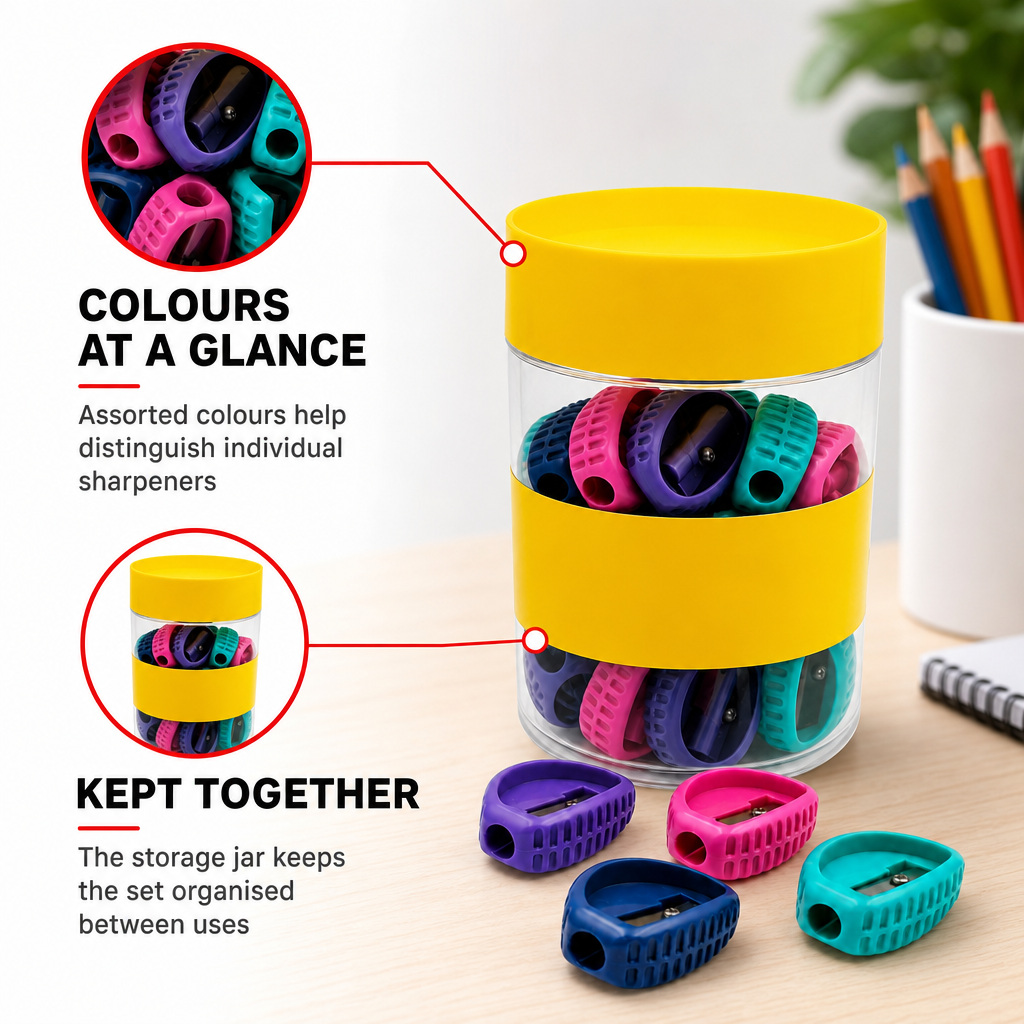 96 Pieces Colourful Pencil Sharpeners in Storage Jar, Assorted Manual Sharpeners for Pencils