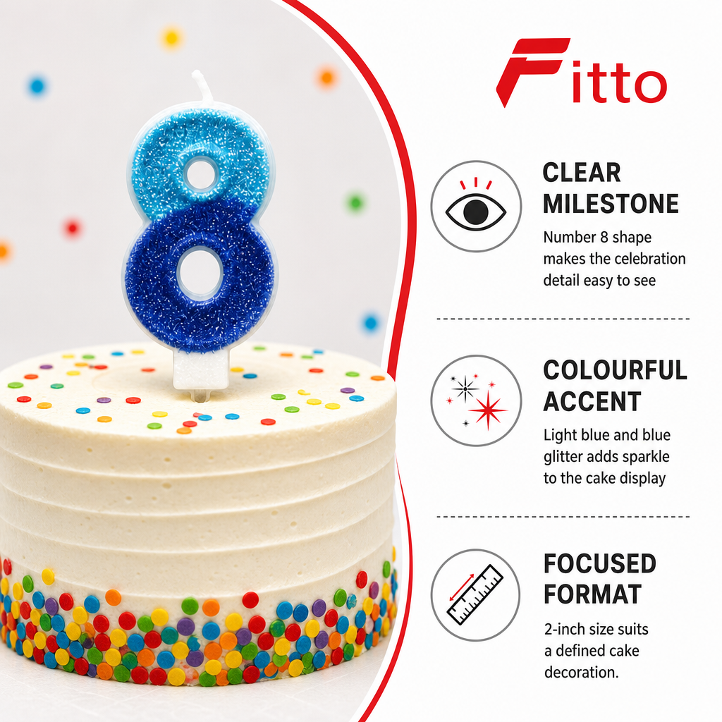 240 Pieces Number 8 Birthday Cake Candle, Light Blue and Blue Glitter Design, 2 in, Single Piece