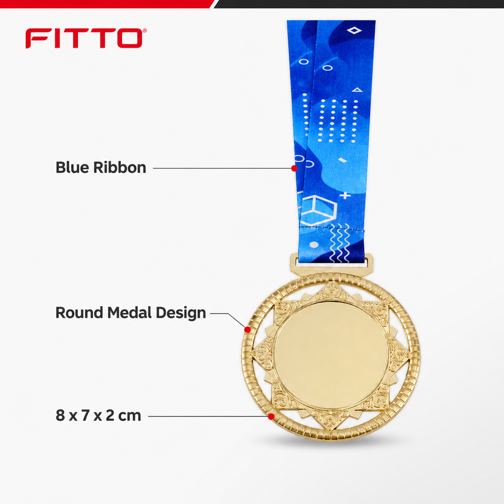 144 Pieces Award Medal with Blue Ribbon, Metallic Finish, 8 x 7 x 2 cm