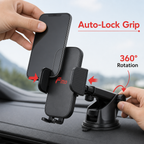 96 Pieces 360° Auto-Lock Car Phone Holder, Adjustable Suction Mount for Windshield or Dashboard, Black