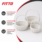 48 Pieces Round Wicker Basket Set with Handles, White, 3 Piece