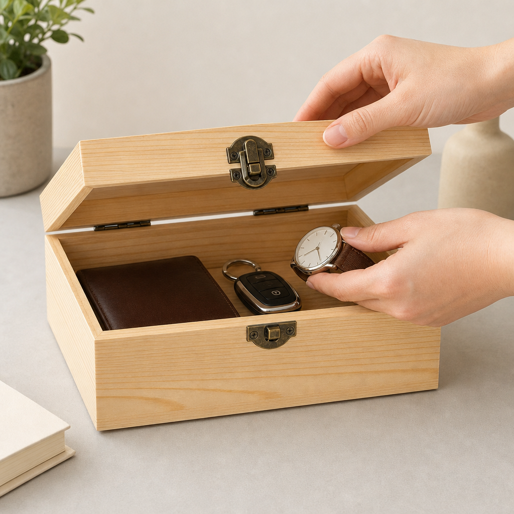 72 Pieces Wooden Storage Box, 8 x 5 Inch Natural Wood Organizer with Front Clasp, 1 Piece