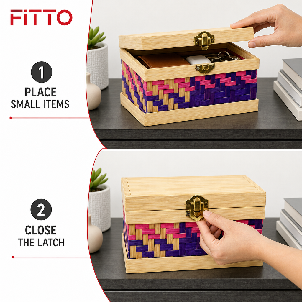 96 Pieces Woven Bamboo Storage Chest with Wooden Frame and Latch, 15 x 10 x 8 cm