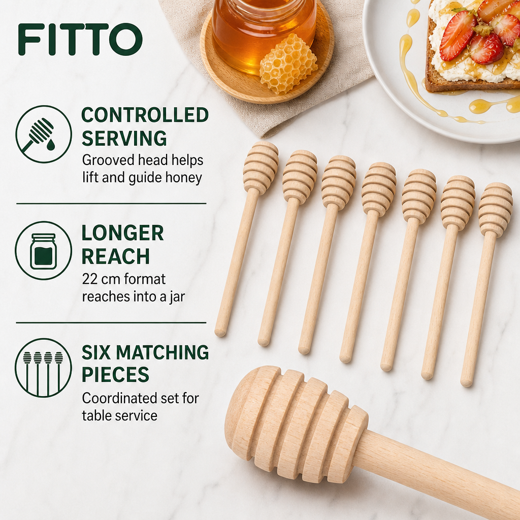 96 Pieces Natural Wooden Honey Dipper Sticks, 6 Pieces, 22 cm