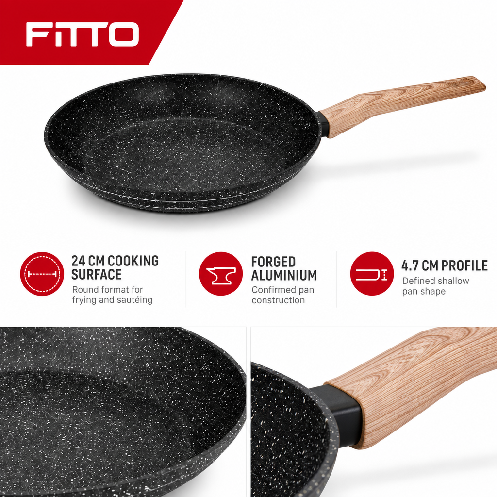 48 Pieces Forged Aluminium Frying Pan, 24 x 4.7 cm, Round Black Cookwares Without Lid