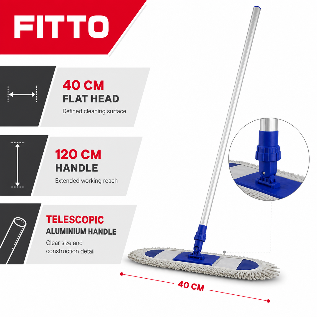 72 Pieces Flat Mop with Telescopic Aluminium Handle, 40 cm Floor Cleaning Head, 120 cm Length
