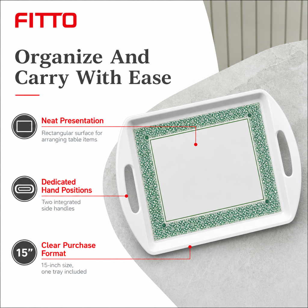 96 Pieces Rectangular Serving Trays with Double Handles, 15 Inch, Gray and Green Pattern
