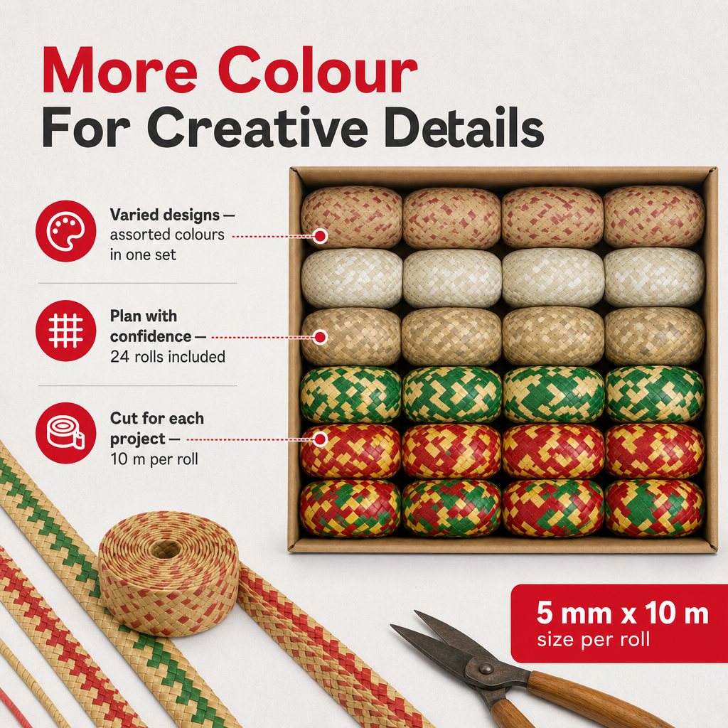 96 Pieces Assorted Colour Ribbon Rolls, 5 mm x 10 m, Decorative Craft Ribbon, 24 Rolls