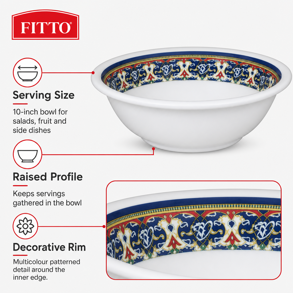 96 Pieces Melamine Salad Bowl, 10 Inch, Decorative Rim Design 2655