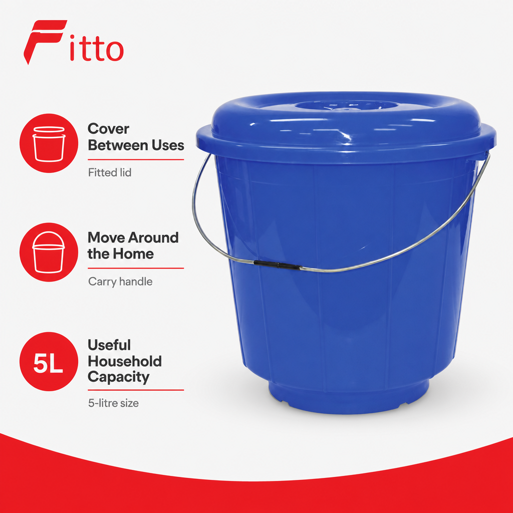 120 Pieces Plastic Household Buckets with Lid and Carry Handle, Blue, 5 Litre