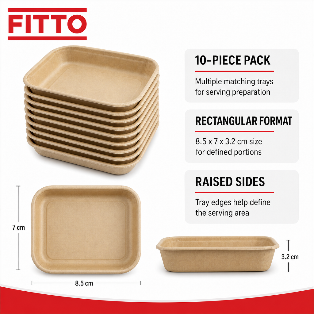 144 Pieces Disposable Rectangular Food Trays 8.5 x 7 x 3.2 cm, Beige, 10 Pieces