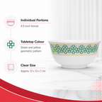 120 Pieces Melamine Rice Bowl, 4.5 Inch, White with Green and Yellow Geometric Pattern