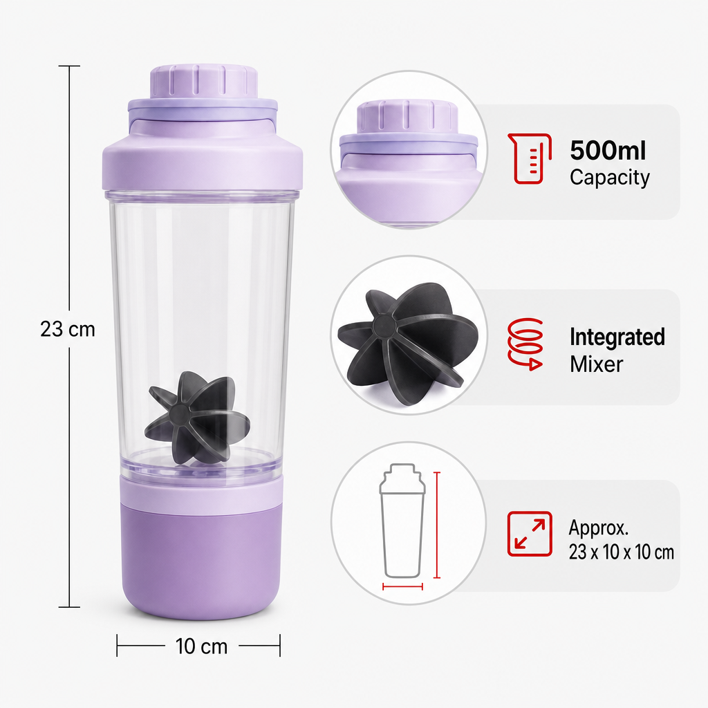 96 Pieces 500ml Shaker Bottle with Mixer, Lavender