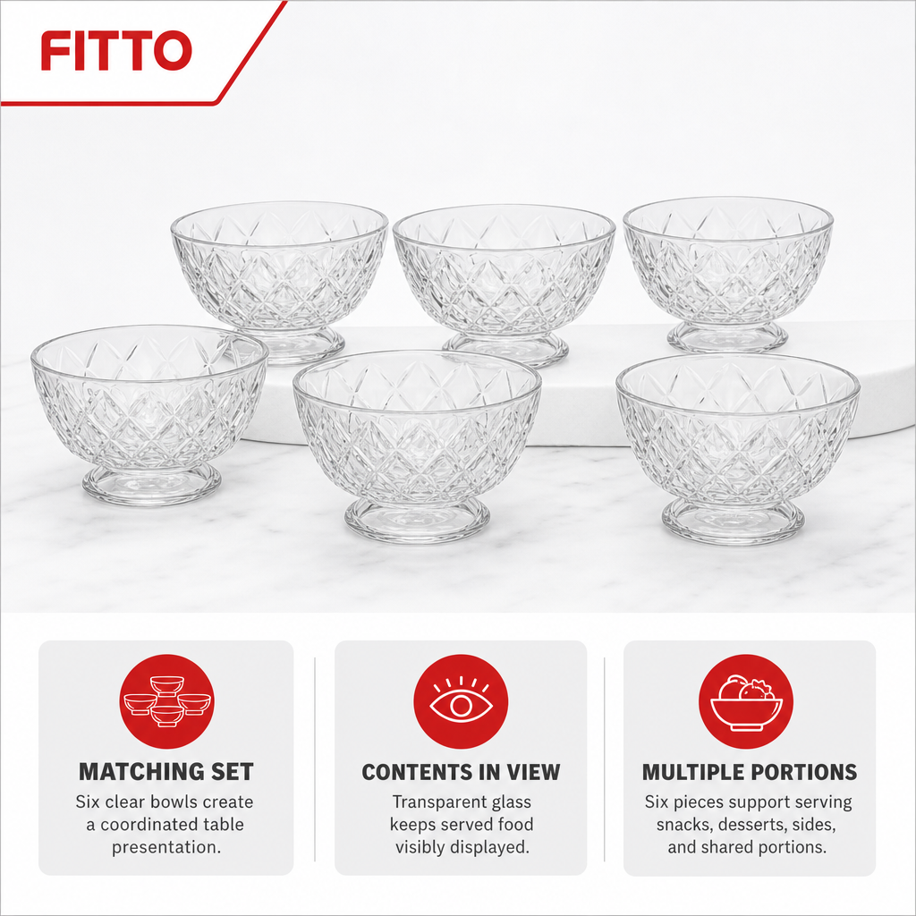 72 Pieces Glass Bowl Set, Clear, 6 Pieces