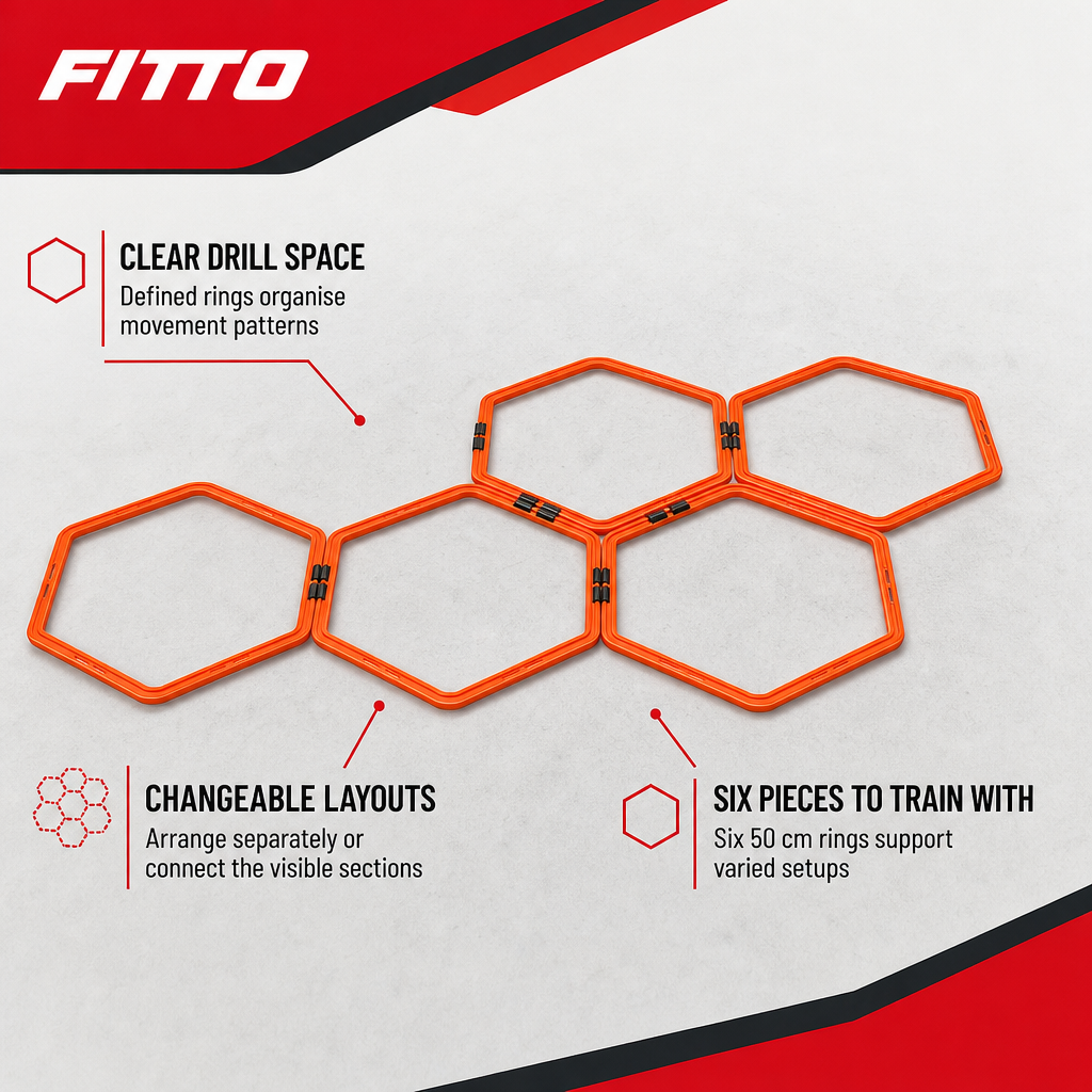 60 Pieces Hexagon Agility Rings, 50 cm, 6-Piece Set for Footwork and Training Drills
