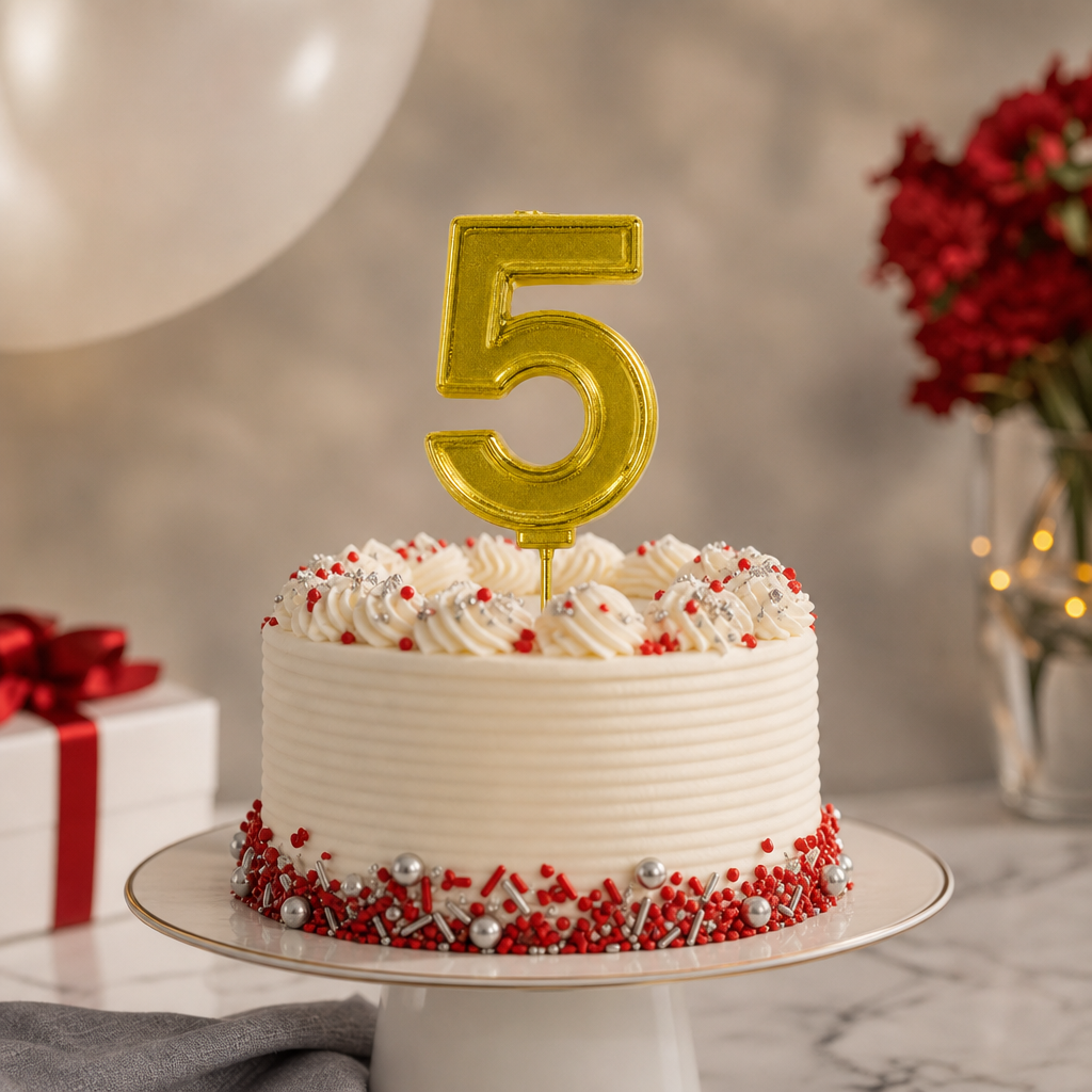 240 Pieces Number 5 Cake Candle, Gold & Silver Finish, 15 cm