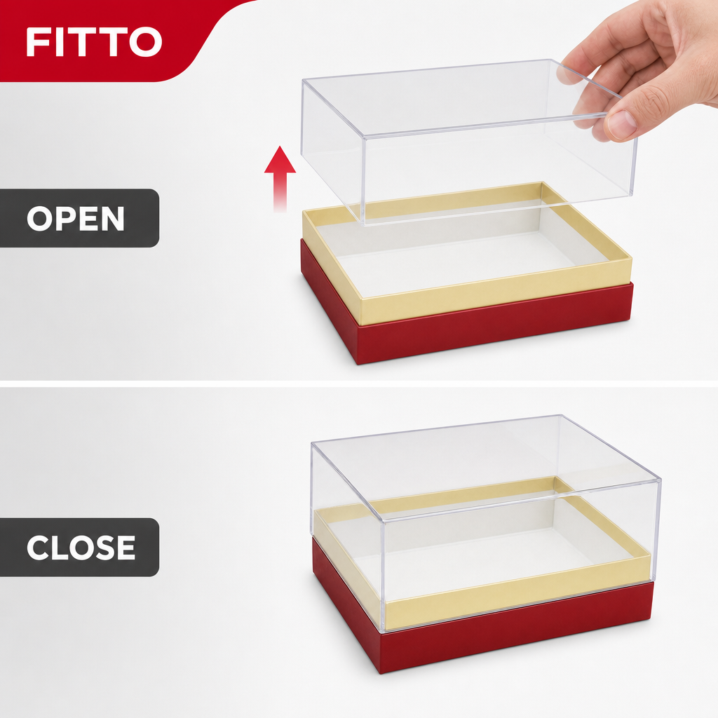 96 Pieces Red and Clear Acrylic Box, Rectangular Presentation Container, 18 × 13.5 × 10 cm, 1 Piece