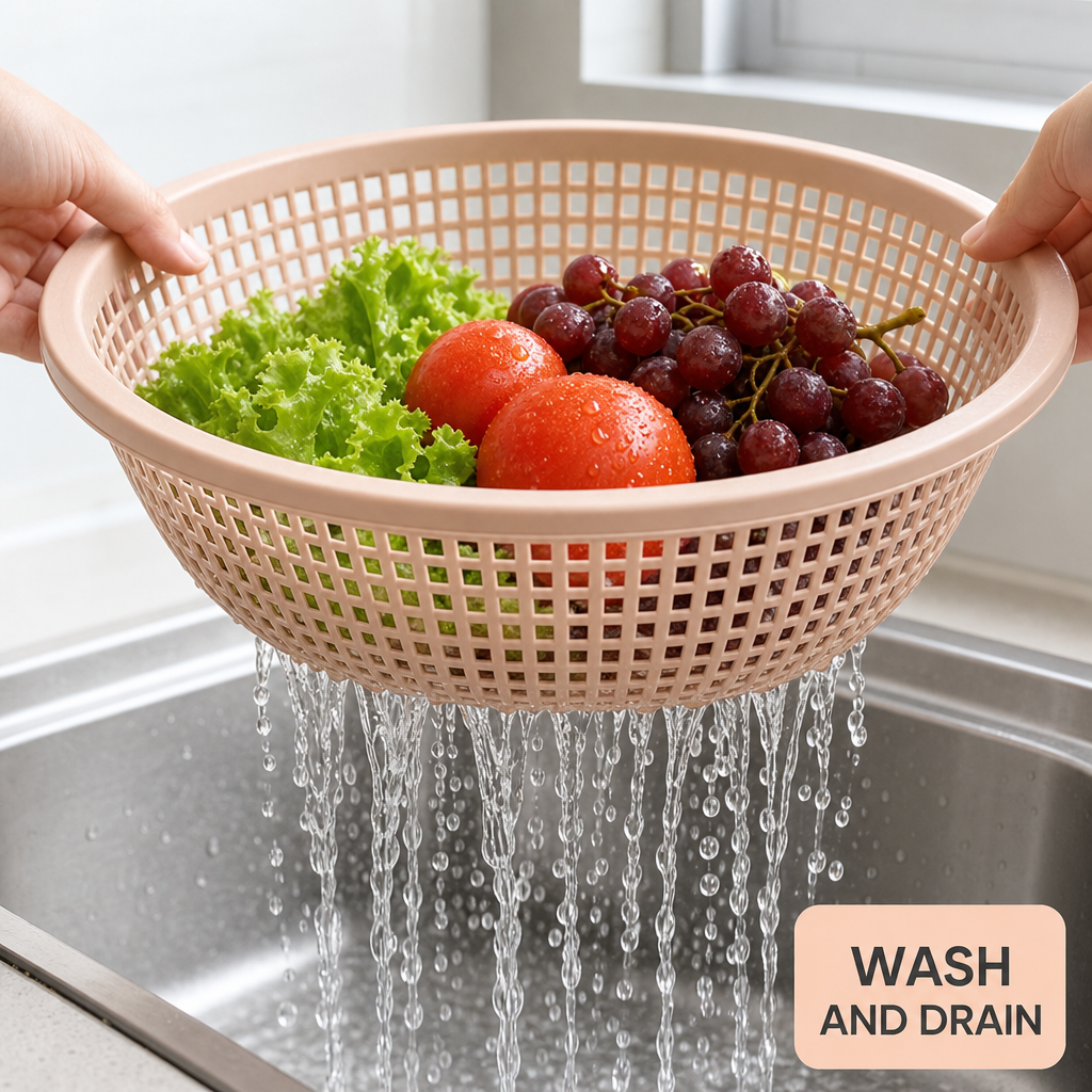 96 Pieces Large Plastic Colander Basket Light Peach 42 cm for Washing and Draining, 1 Piece