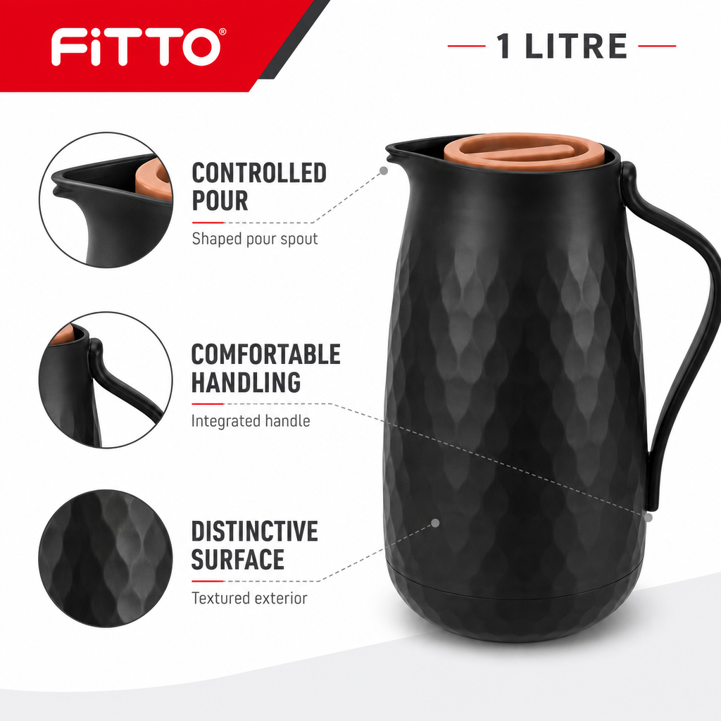 72 Pieces 1-Litre Textured Vacuum Flask with Handle and Pour Spout, Black or White, 1 Piece