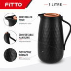 72 Pieces 1-Litre Textured Vacuum Flask with Handle and Pour Spout, Black or White, 1 Piece