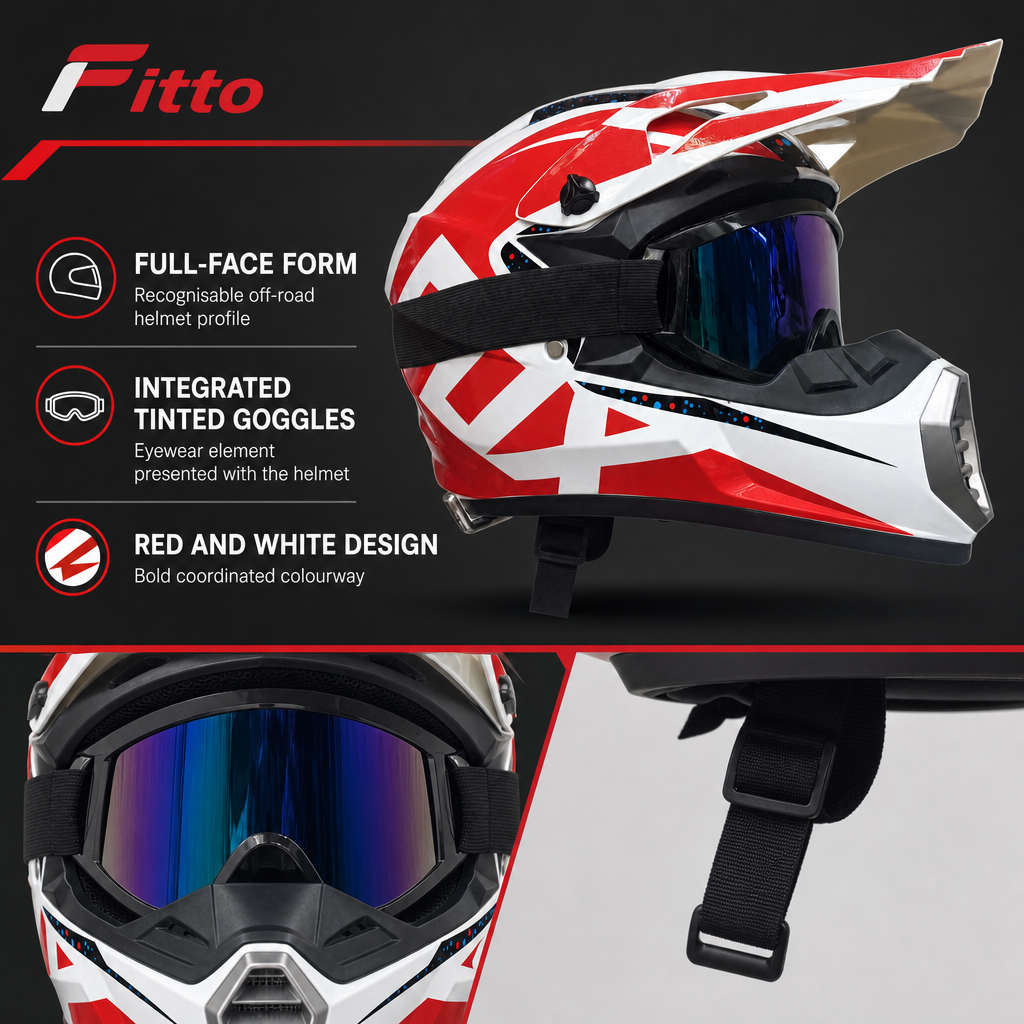 48 Pieces Full-Face Off-Road Motorcycle Helmets with Tinted Goggles, Red and White