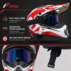 48 Pieces Full-Face Off-Road Motorcycle Helmets with Tinted Goggles, Red and White