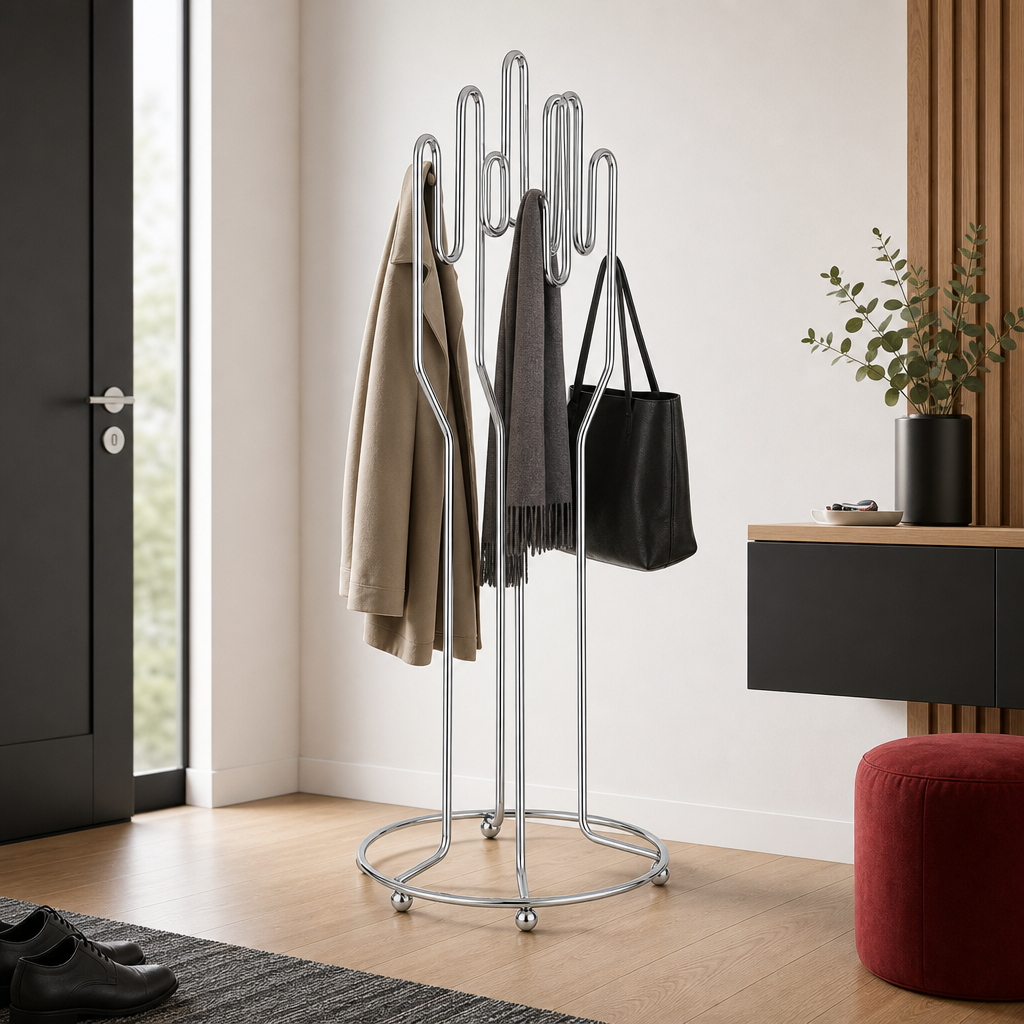 96 Pieces Stainless Steel Multi-Hook Hanging Stand with Circular Base, Freestanding Coat Stand, 1 Piece